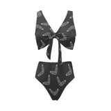 Hand drawn boomerang Australian aboriginal ornamen Chest Bowknot High Waisted Bikini Swimsuit