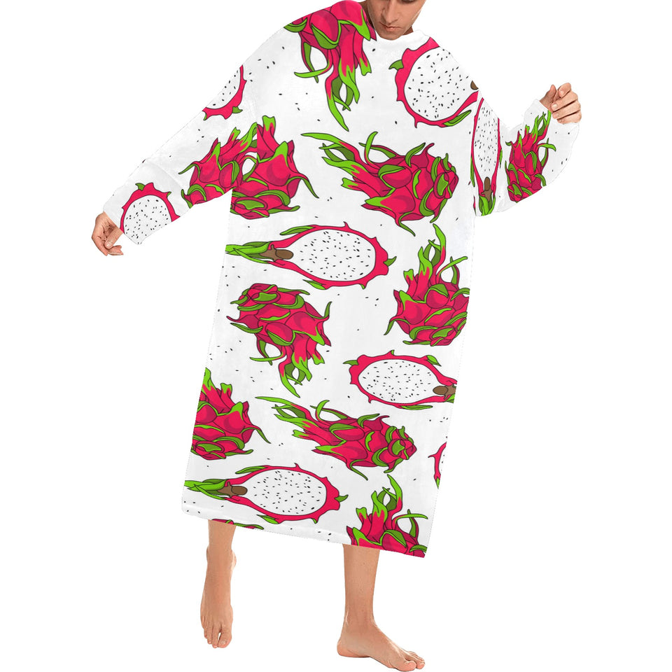 dragon fruits white background Blanket Robe with Sleeves