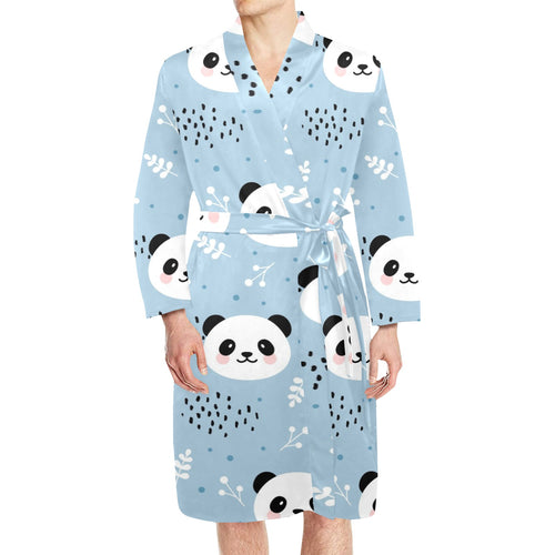 Cute panda pattern Men's Long Sleeve Belted Night Robe