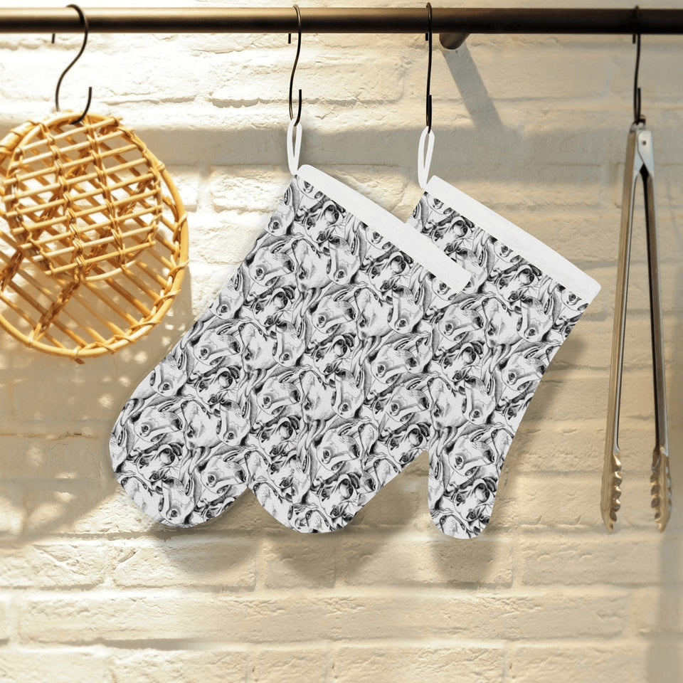Greyhound Pattern Print Design 01 Heat Resistant Oven Mitts