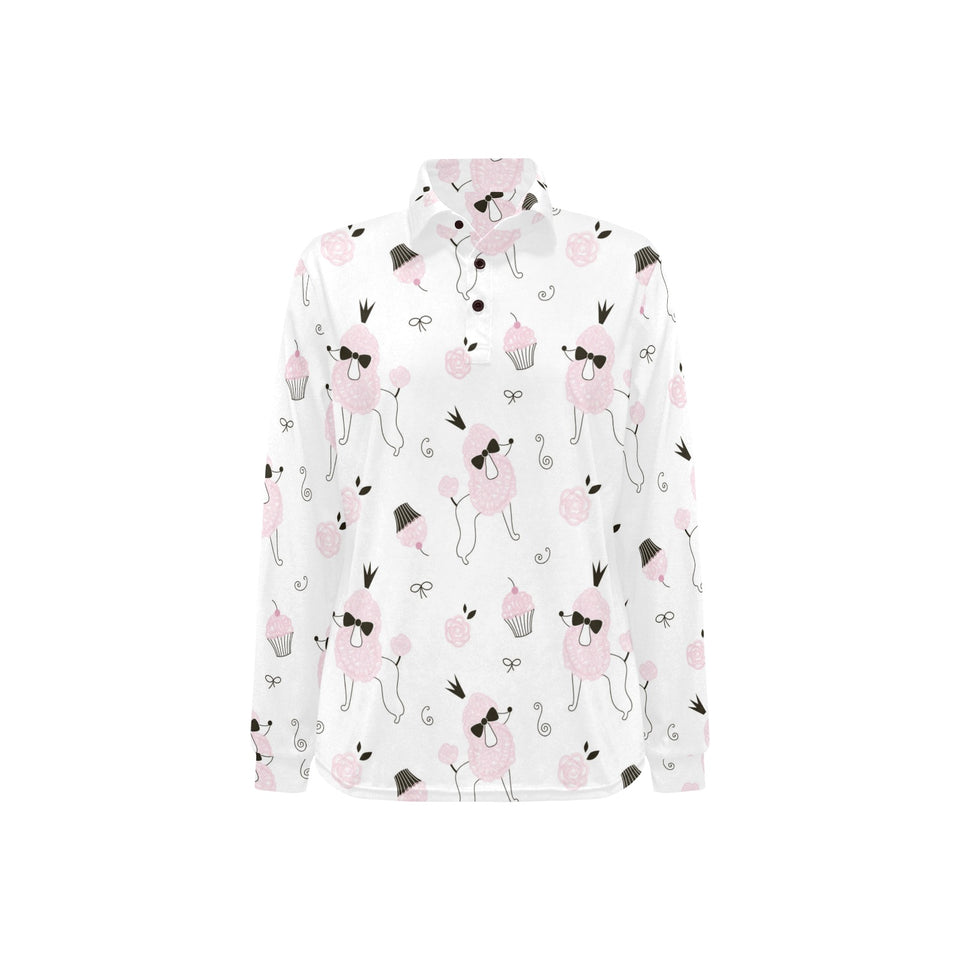 Poodle dog rose cake pattern Women's Long Sleeve Polo Shirt