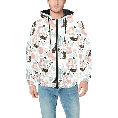 cute mermaid pattern Men's Padded Hooded Jacket