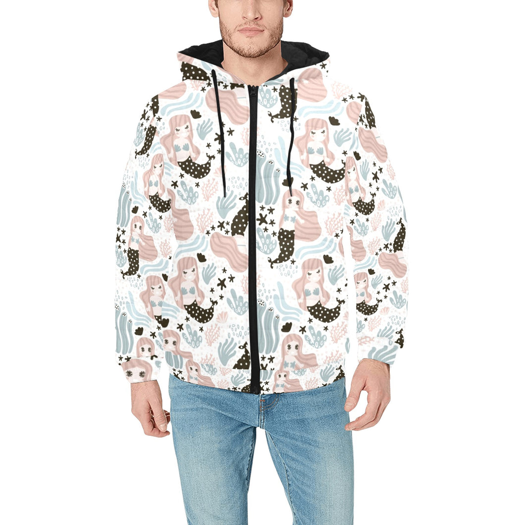 cute mermaid pattern Men's Padded Hooded Jacket