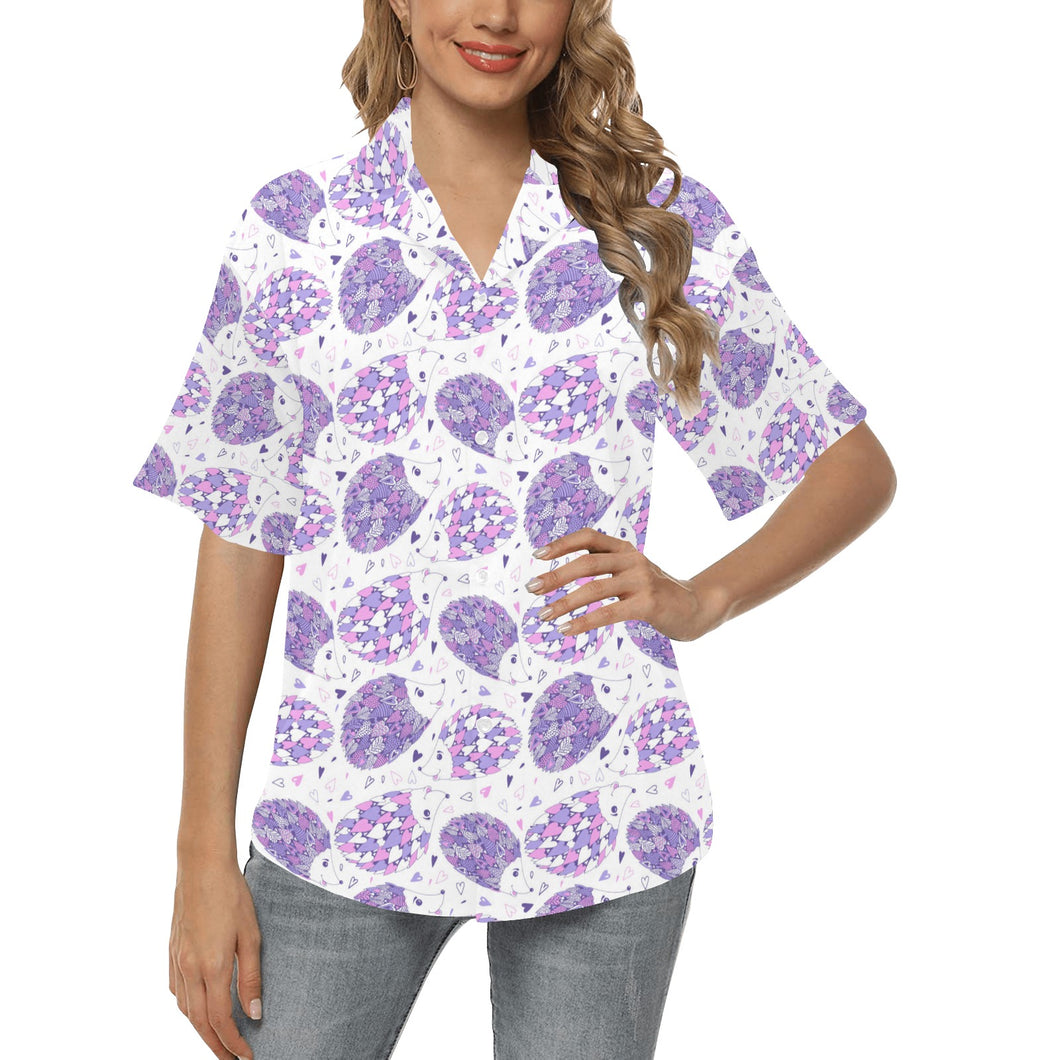 Hedgehog Pattern Print Design 05 Women's All Over Print Hawaiian Shirt