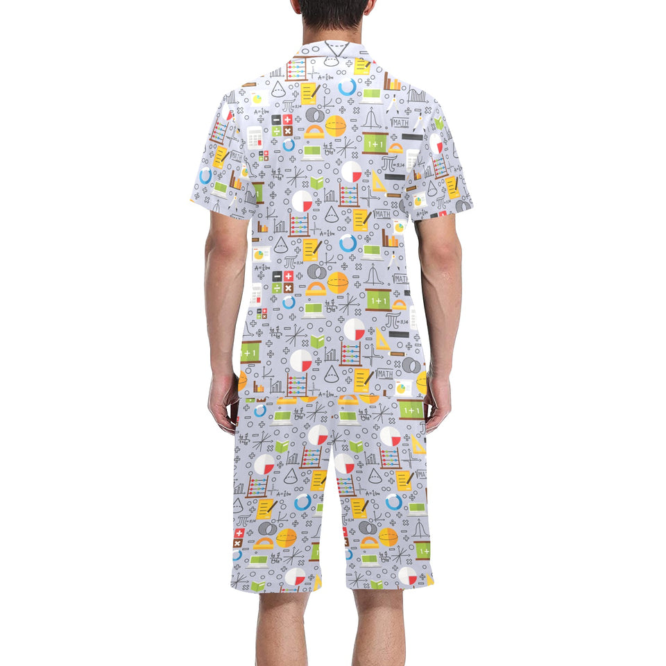 Math Pattern Print Design 04 Men's V-Neck Short Pajama Set
