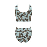 Eagle Pattern Print Design 01 Chest Bowknot High Waisted Bikini Swimsuit