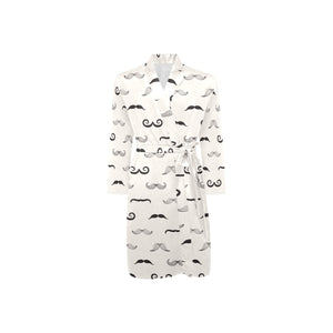 Mustache Beard Pattern Print Design 05 Men's Long Sleeve Belted Night Robe