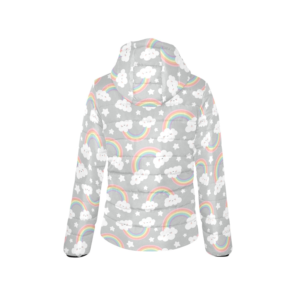 Cute rainbow clound star pattern Women's Padded Hooded Jacket