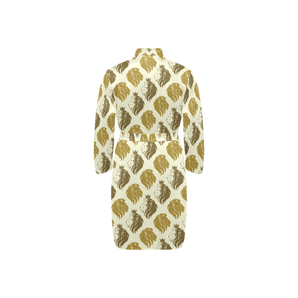 Lion Pattern Print Design 02 Men's Long Sleeve Belted Night Robe