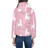 Llama Alpaca pink background Women's Padded Hooded Jacket
