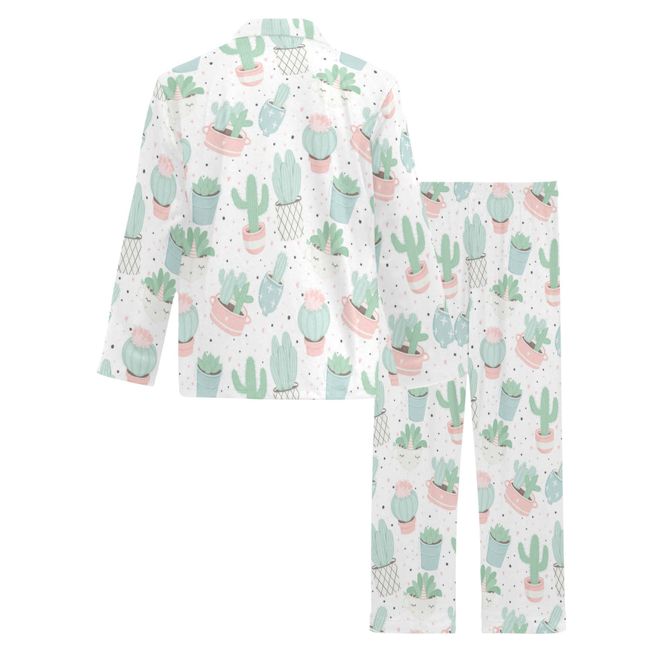 Pastel color cactus pattern Men's Long Pajama Set