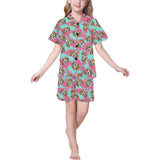 Beagle muzzles turquoise paint splashes pink patte Kids' Boys' Girls' V-Neck Short Pajama Set