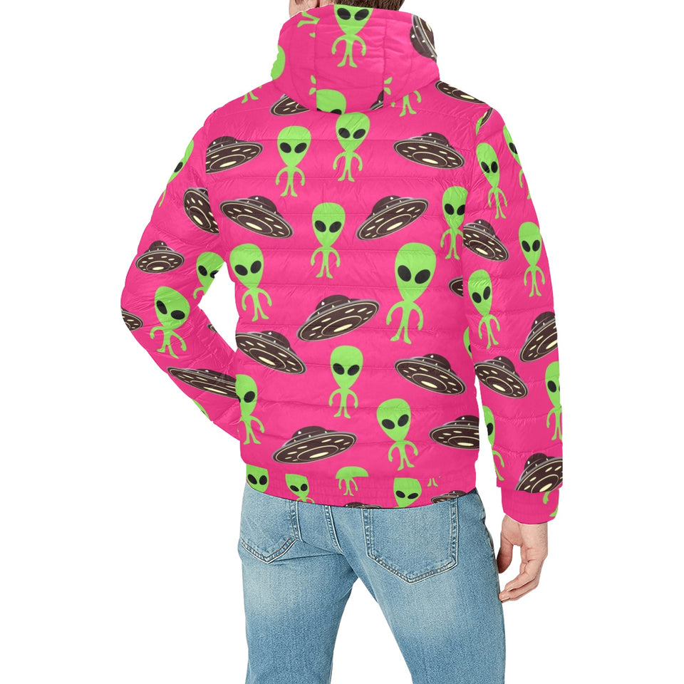 Alien Pattern Print Design 03 Men's Padded Hooded Jacket
