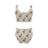 Cute Siberian Husky Chest Bowknot High Waisted Bikini Swimsuit