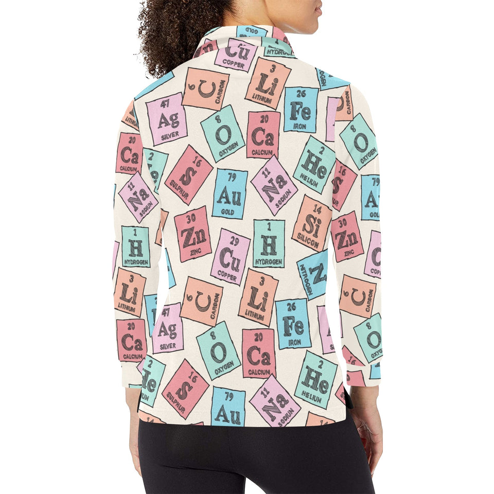 Chemistry Periodic Table Pattern Print Design 02 Women's Long Sleeve Polo Shirt
