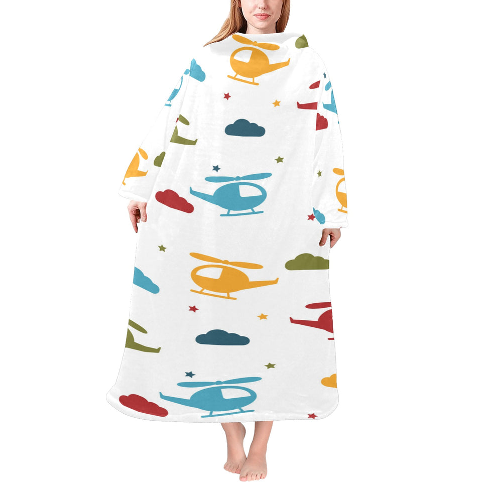 Colorful helicopter pattern Blanket Robe with Sleeves
