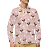 Cute unicorn pug pattern Men's Long Sleeve Polo Shirt