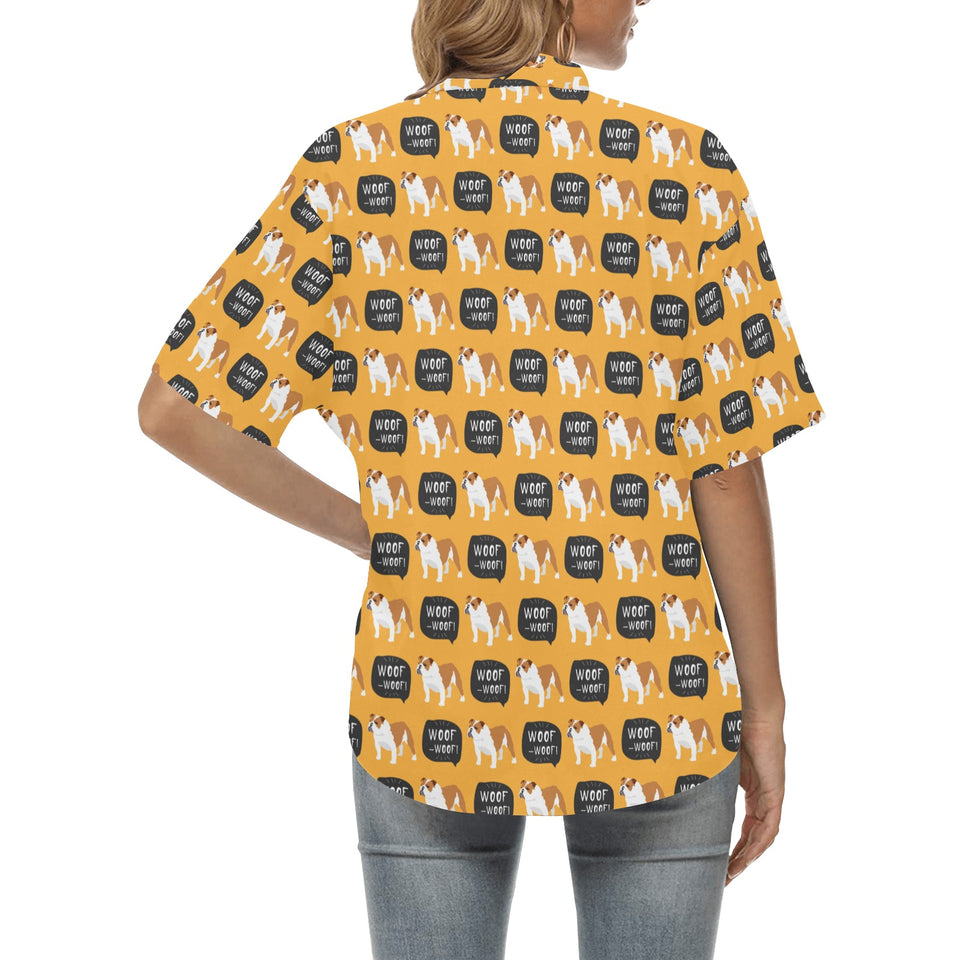 English Bulldog Pattern Print Design 04 Women's All Over Print Hawaiian Shirt
