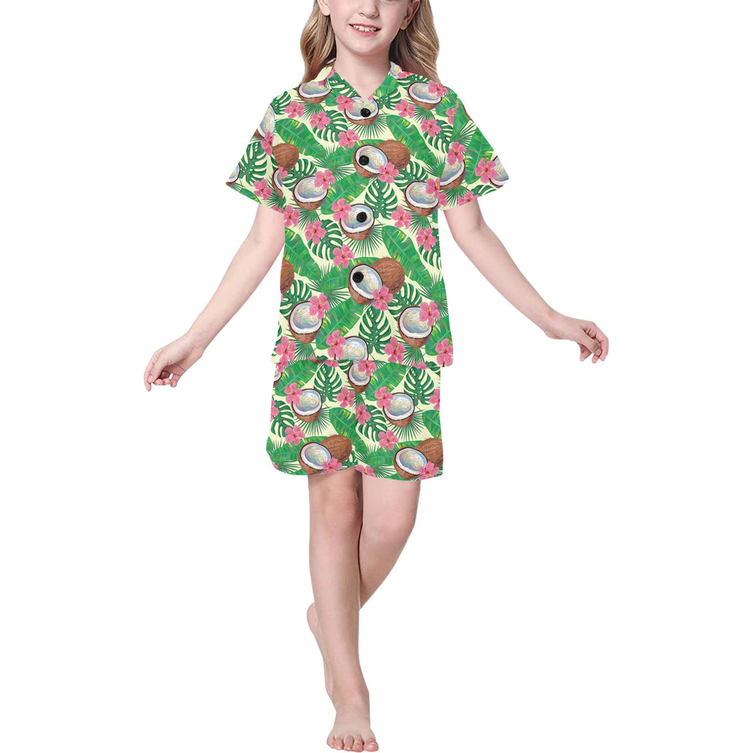 Coconut Pattern Print Design 01 Kids' Boys' Girls' V-Neck Short Pajama Set