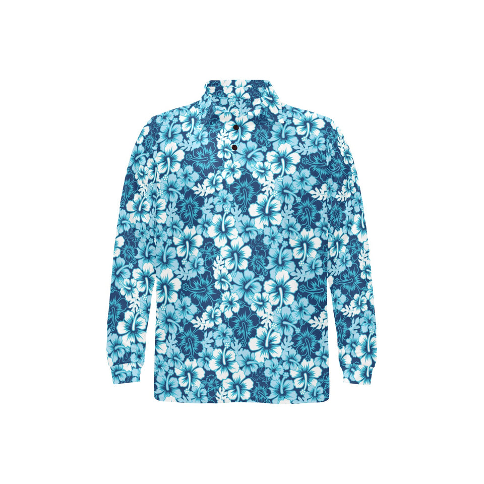 Hibiscus Pattern Print Design 03 Men's Long Sleeve Polo Shirt