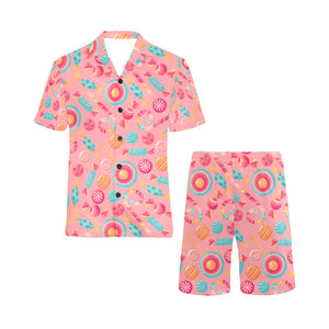 Colorful candy pattern Men's V-Neck Short Pajama Set