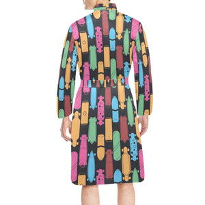 Skate Board Pattern Print Design 02 Men's Long Sleeve Belted Night Robe