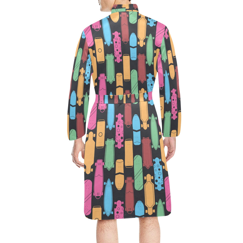 Skate Board Pattern Print Design 02 Men's Long Sleeve Belted Night Robe