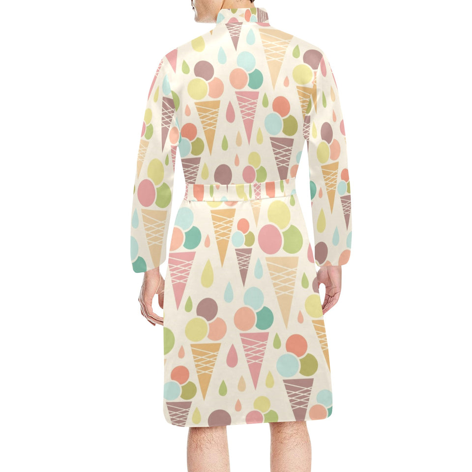 Ice cream cone pattern Men's Long Sleeve Belted Night Robe