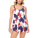 Kangaroo Australian pattern Chest Sexy Pleated Two Piece Swim Dress