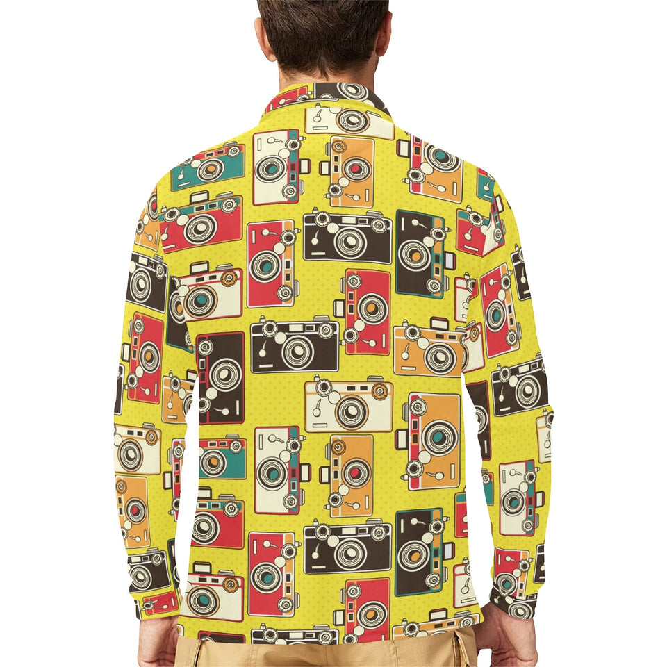 Camera Pattern Print Design 02 Men's Long Sleeve Polo Shirt