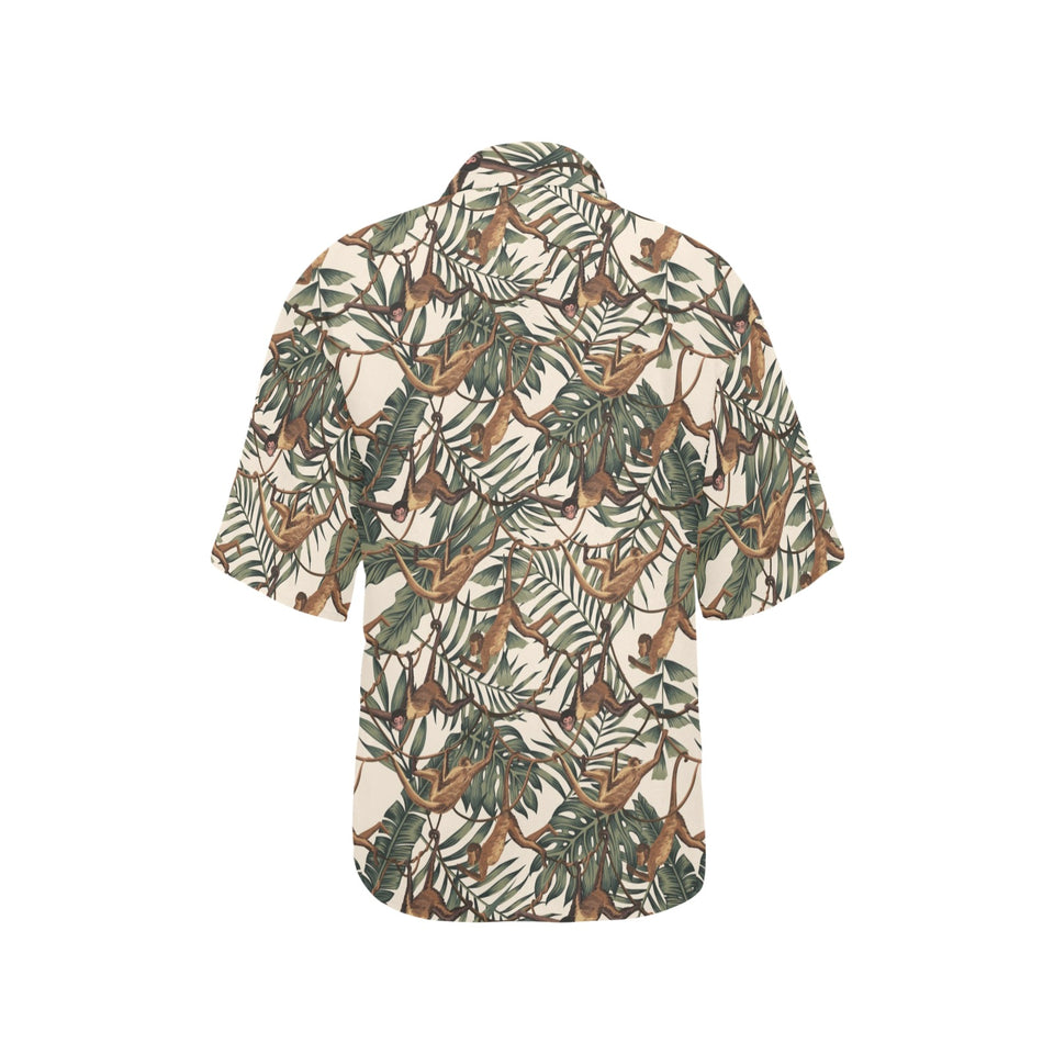 Monkey tropical leaves background Women's All Over Print Hawaiian Shirt