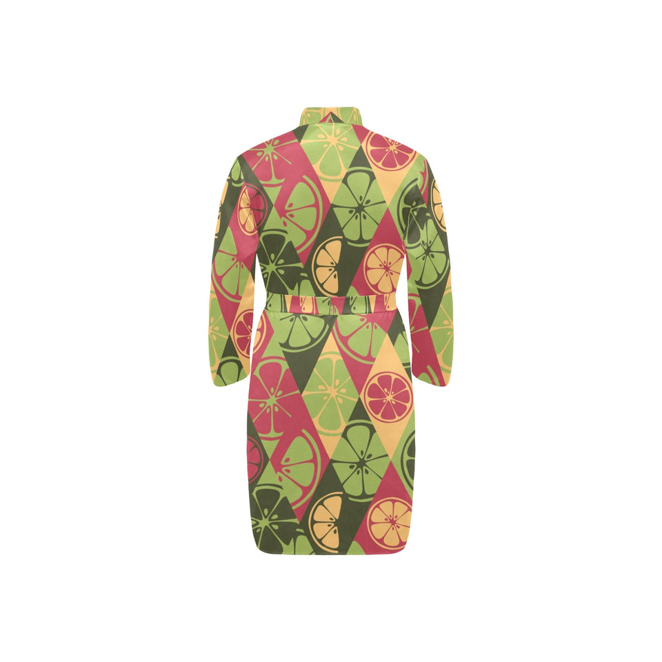 Cool Geometric lime pattern Men's Long Sleeve Belted Night Robe
