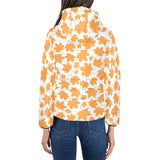 Orange Maple Leaf pattern Women's Padded Hooded Jacket