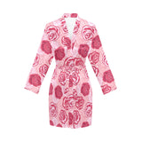 Rose Pattern Print Design 02 Women's Long Sleeve Belted Night Robe