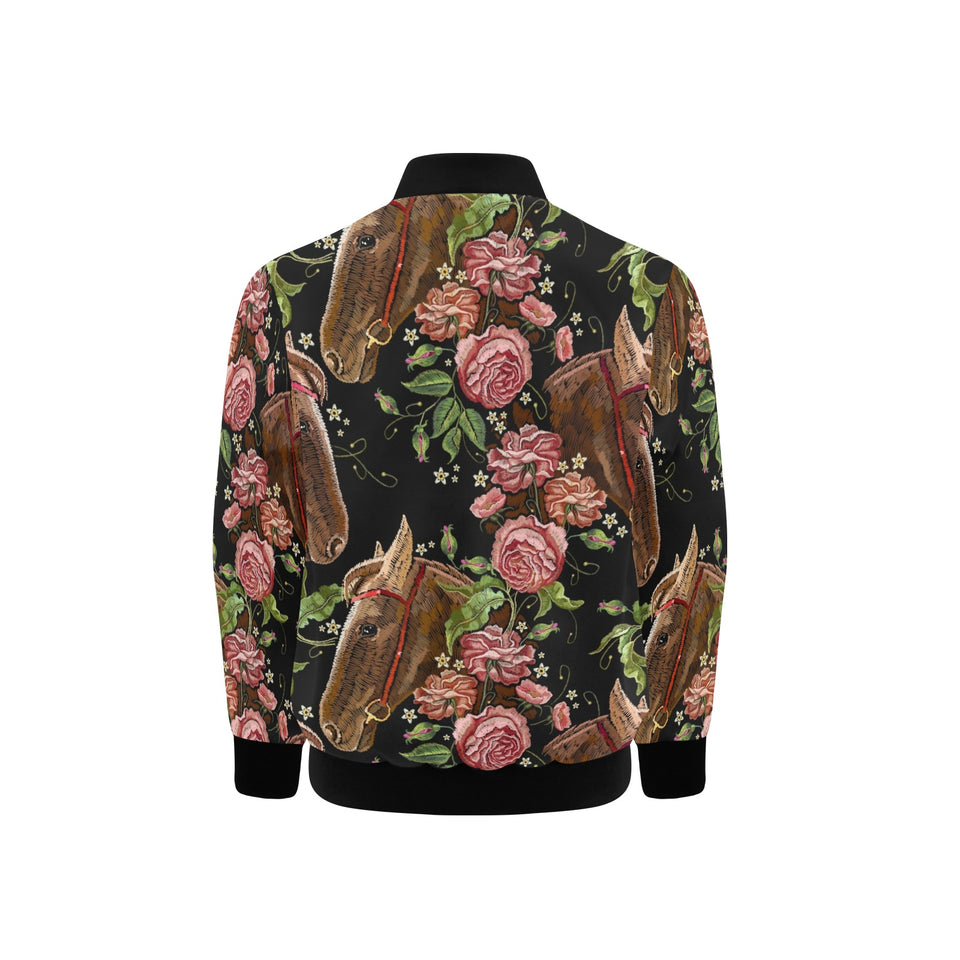 Horse head wild roses pattern Kids' Boys' Girls' Bomber Jacket