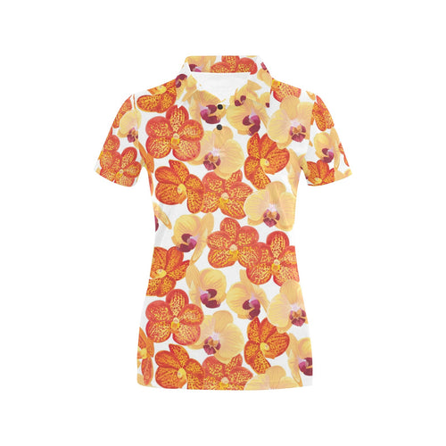Orange yellow orchid flower pattern background Women's All Over Print Polo Shirt