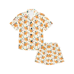 Squirrel Pattern Print Design 04 Kids' Boys' Girls' V-Neck Short Pajama Set