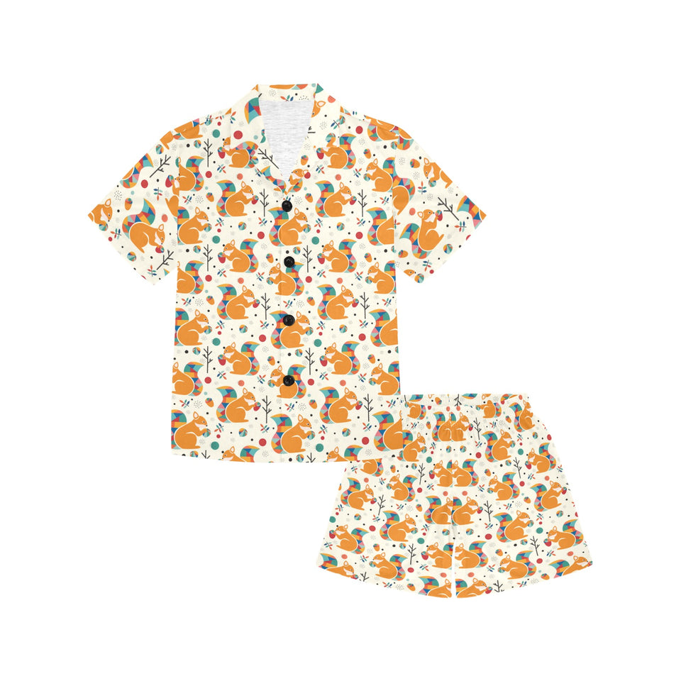 Squirrel Pattern Print Design 04 Kids' Boys' Girls' V-Neck Short Pajama Set