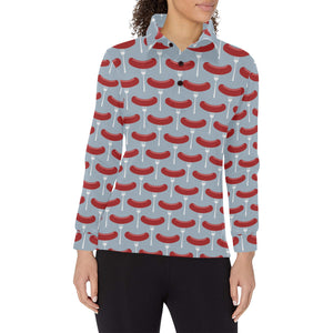 Sausage Pattern Print Design 02 Women's Long Sleeve Polo Shirt