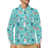 Christmas cute siberian husky puppie pattern Men's Long Sleeve Polo Shirt