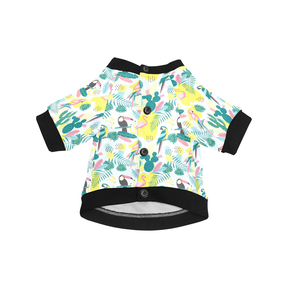 Cute parrot toucan flamingo cactus exotic leaves p All Over Print Pet Dog Round Neck Fuzzy Shirt