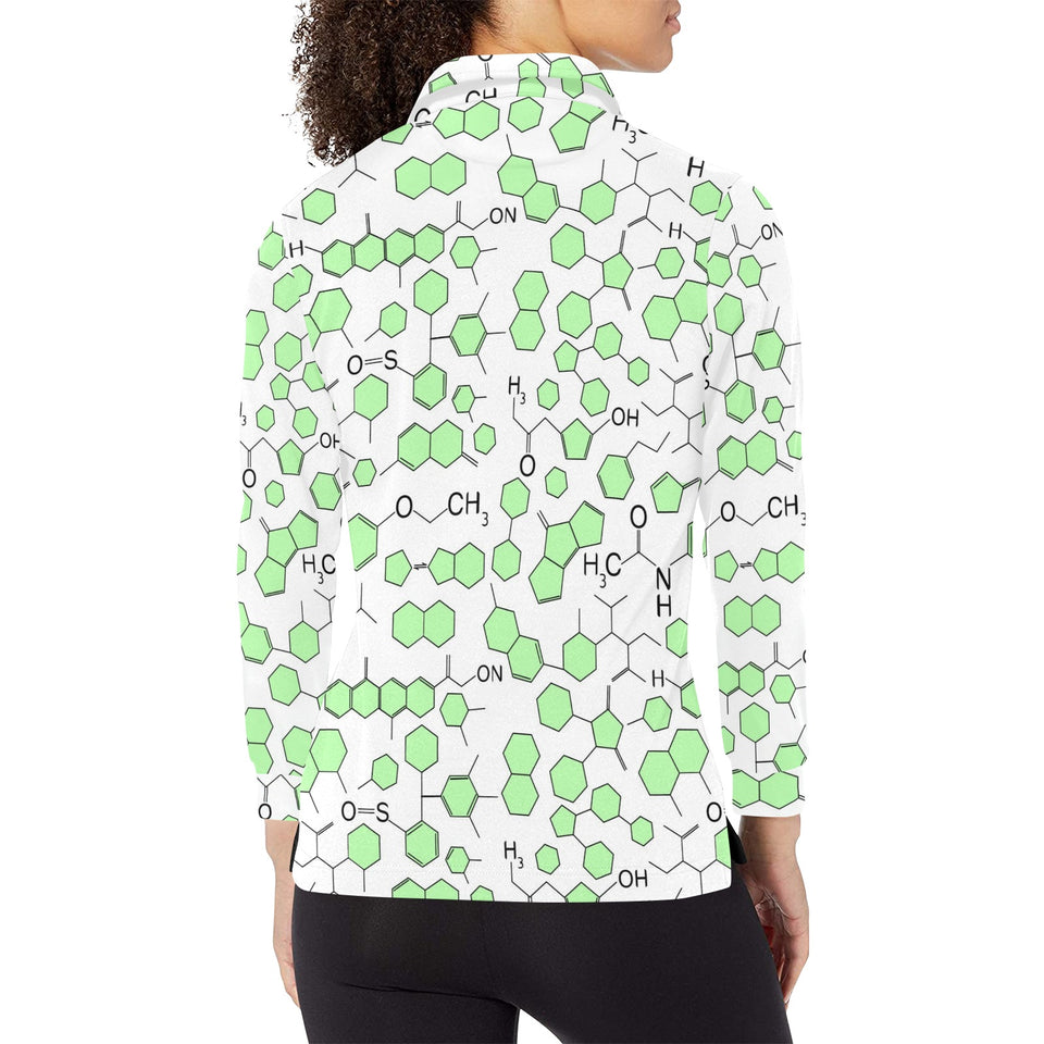Chemistry Periodic Table Pattern Print Design 03 Women's Long Sleeve Polo Shirt