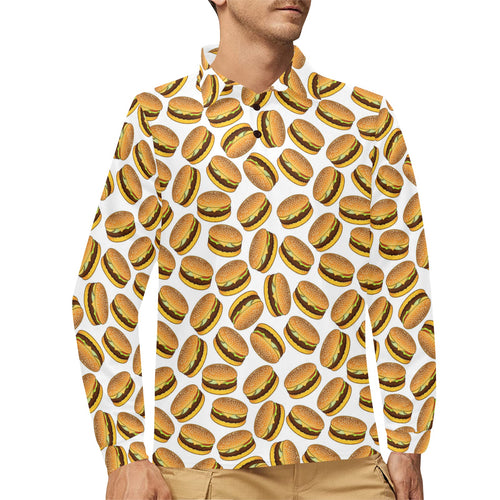 Hamburger Pattern Print Design 03 Men's Long Sleeve Polo Shirt