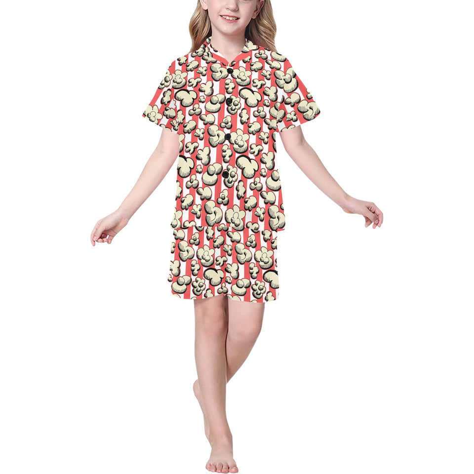 Popcorn Pattern Print Design 05 Kids' Boys' Girls' V-Neck Short Pajama Set