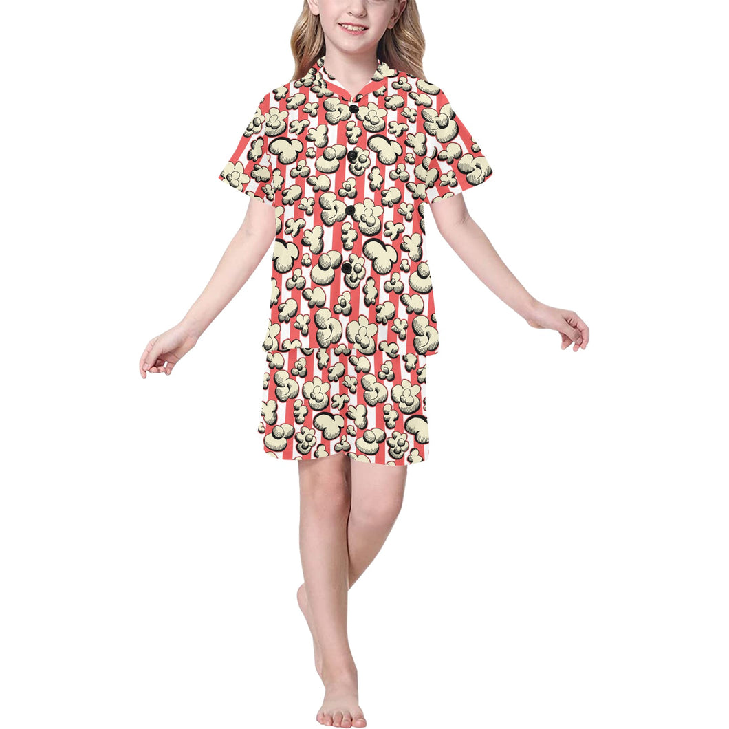 Popcorn Pattern Print Design 05 Kids' Boys' Girls' V-Neck Short Pajama Set