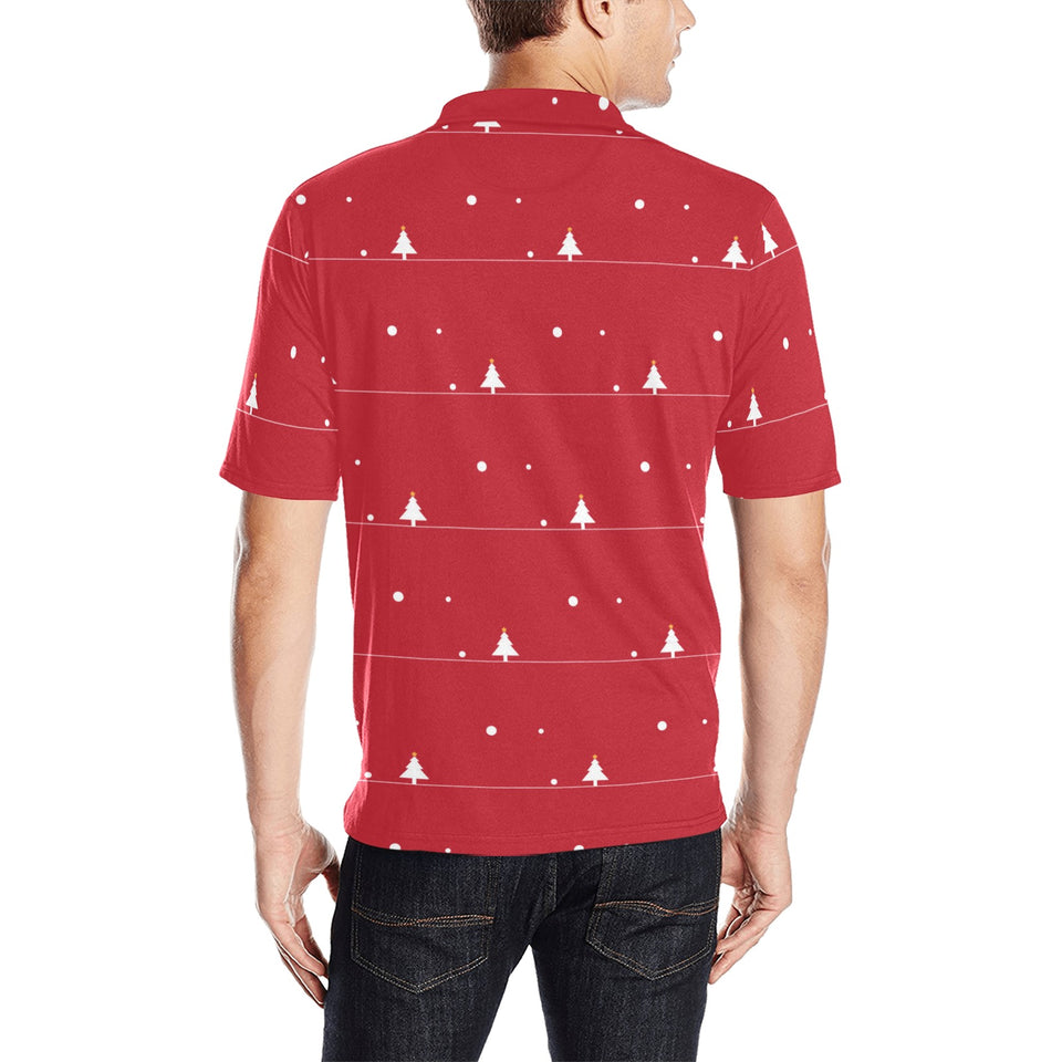 Christmas tree star snow red background Men's All Over Print Polo Shirt