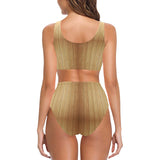 Wood Printed Pattern Print Design 05 Chest Bowknot High Waisted Bikini Swimsuit