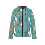Boston terrier beautiful flower pattern Women's Padded Hooded Jacket