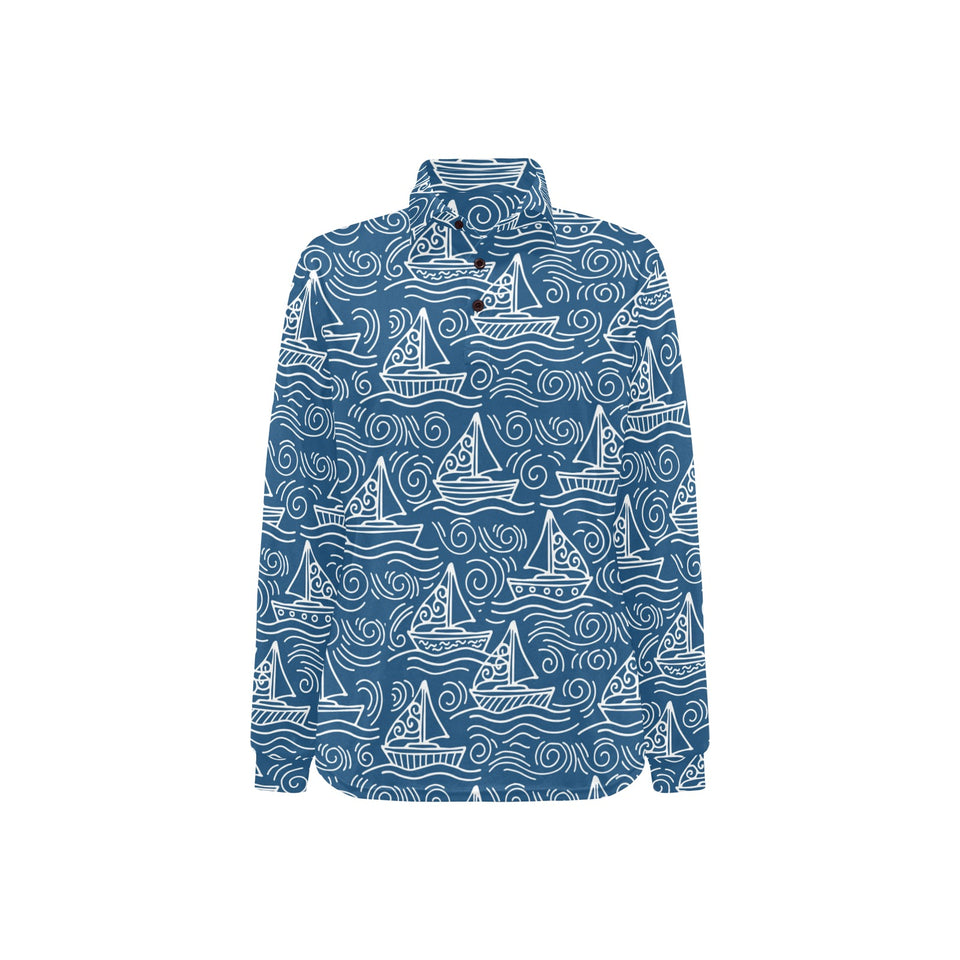 Hand drawn sailboat pattern Women's Long Sleeve Polo Shirt