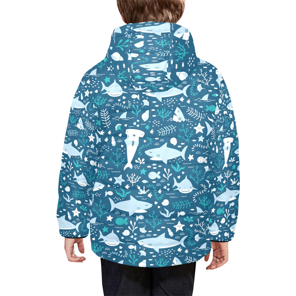Cute shark pattern Kids' Boys' Girls' Padded Hooded Jacket